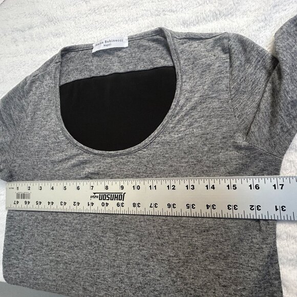 Amina Rubinacci Napoli Womens Gray & Black 3/4 Sleeve Hi-Low Top Size 40 Italy - Picture 7 of 8